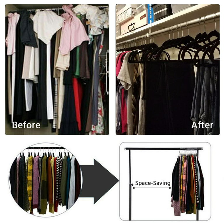 Zenstyle 100 Pack Ultra Thin Velvet Hangers - Non Slip Black Clothes Suit Hangers, 360 Degree Swivel Hook, Velvet Flocked Surface