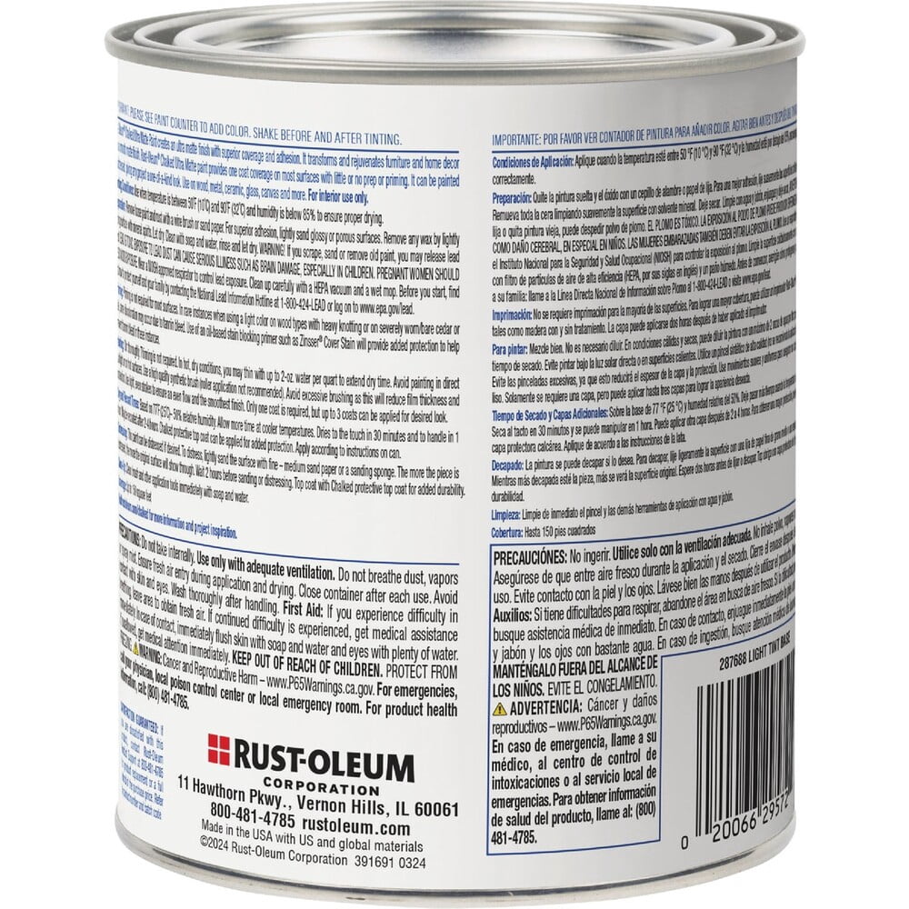 qt Rust-Oleum Brands 287688 Light Tint Base Chalked Ultra Matte Paint
