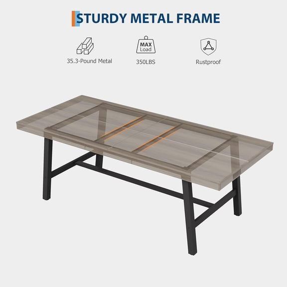 Industrial Dining Table for 6-8 - Extra Long Rectangular Wood Top - Heavy Duty Metal Frame - Spacious for Home, Office, Conference - Easy Assembly - Walnut Gray, 2.0 Meters