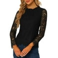 thumbnail image 1 of INSPIRE CHIC Haut en Dentelle pour Femme à Manches Longues, Col à Volants, Ourlet Péplum, Blouse Habillée à Fleurs, TP, Noir, 1 of 8