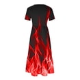 thumbnail image 4 of QQAMB Dresses for Women Elegant Summer Crewneck Short Sleeve Flame Printed Casual Pleated Dresses Knee Length Midi Dress Red XL, 4 of 4