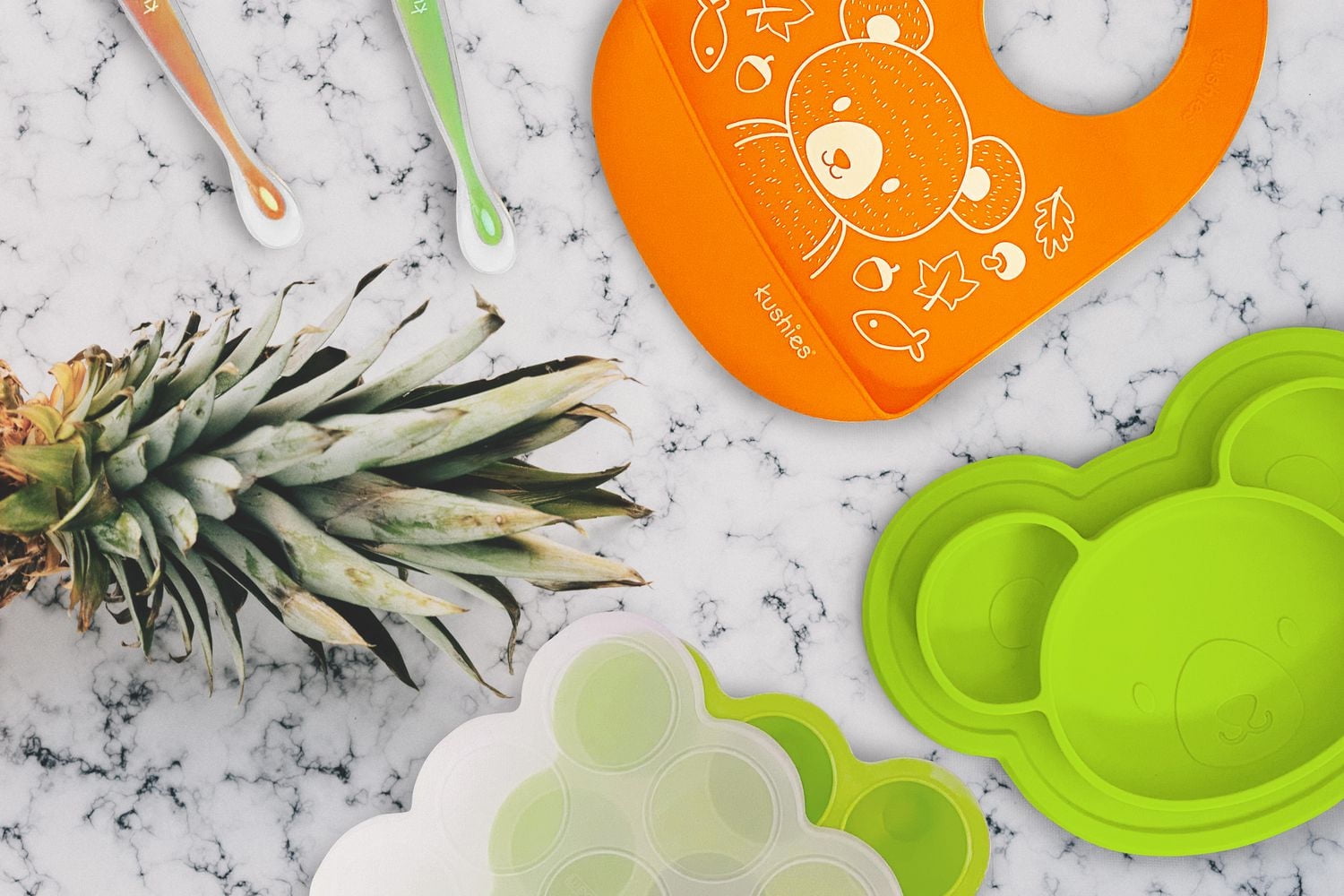 Kushies 5 Piece 100% Silicone Feeding Meal Set – Dishwasher & Microwave Safe - Neutral - 6 months +