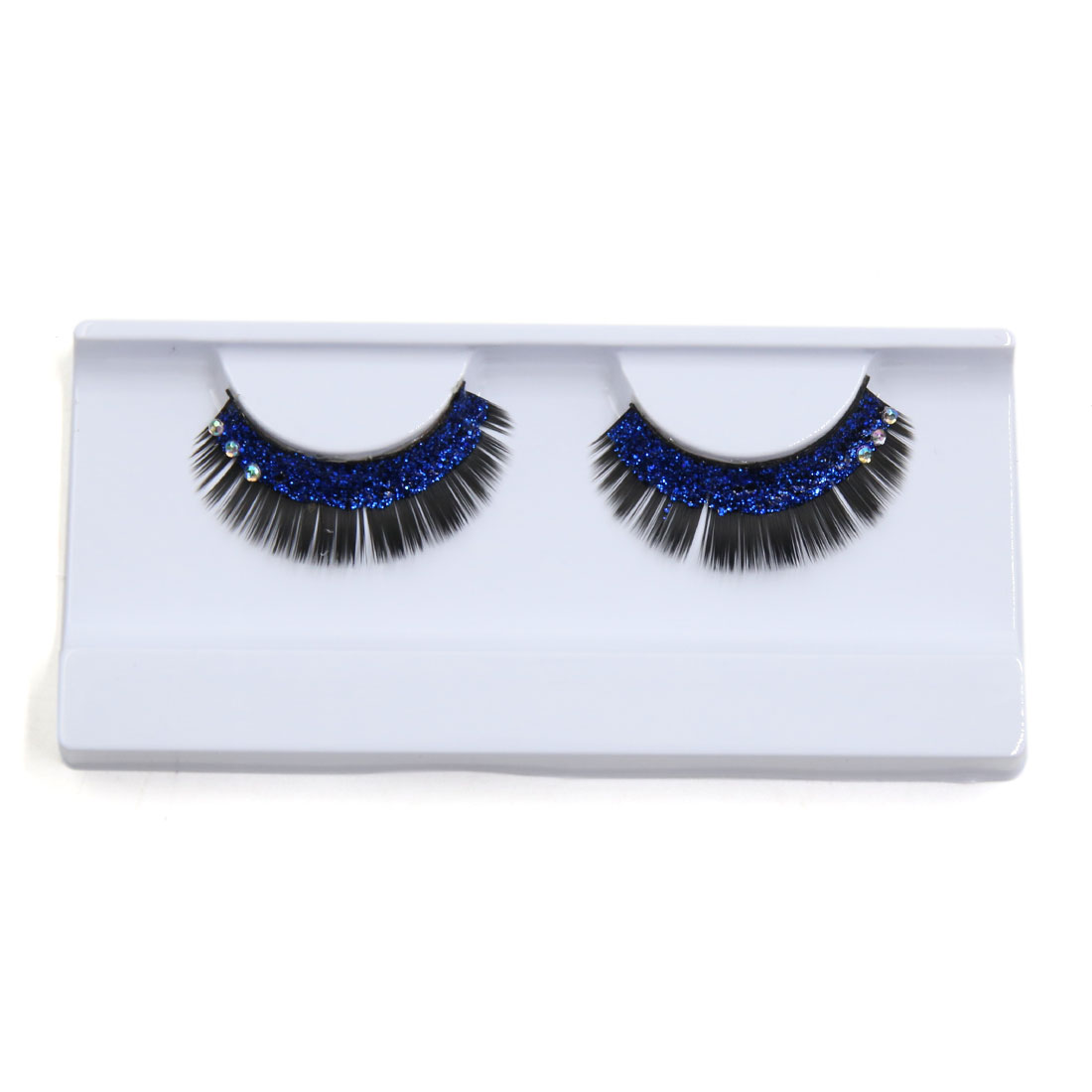 2 Pairs Blue Glitter Rhinestone Decoration False Eyelashes Eyes Makeup