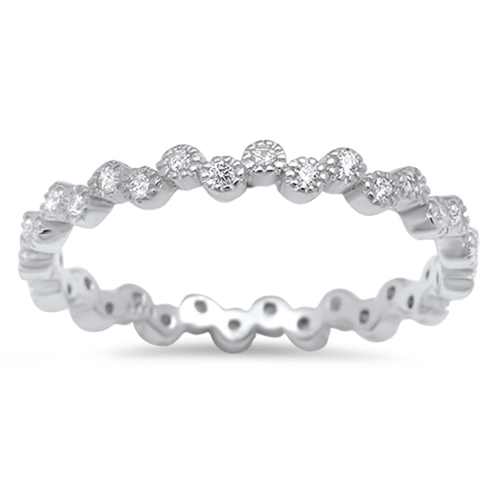Round Clear Cubic Zirconia Stackable Ring Sterling Silver 925 - Walmart.com