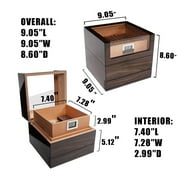 Humidor Cigar Box, Handcrafted Box Top 270 Elegant Glossy Spanish Cedar Humidors with Easy HumidificationSystem, Accurate Digital Hygrometer with 2 Humidor Solution by Wudytim