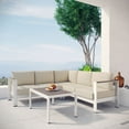 thumbnail image 7 of Modway Shore 4 Piece Outdoor Patio Aluminum Sectional Sofa Set in Silver Beige, 7 of 7