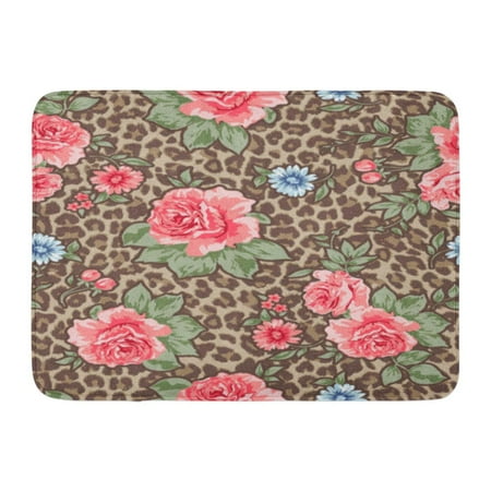 Leopard Roses - GODPOK Floral Brown Leopard Classic Roses Over Animal Green Flower Lion Rug Doormat Bath Mat 23.6x15.7 inch