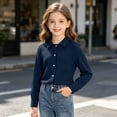 thumbnail image 5 of Ltctricy Unisex Kids Button Down Shirts Collared Dressy Blouses Toddler Long Sleeve Tops for Boys and Girls(Navy,5-6 Years), 5 of 7