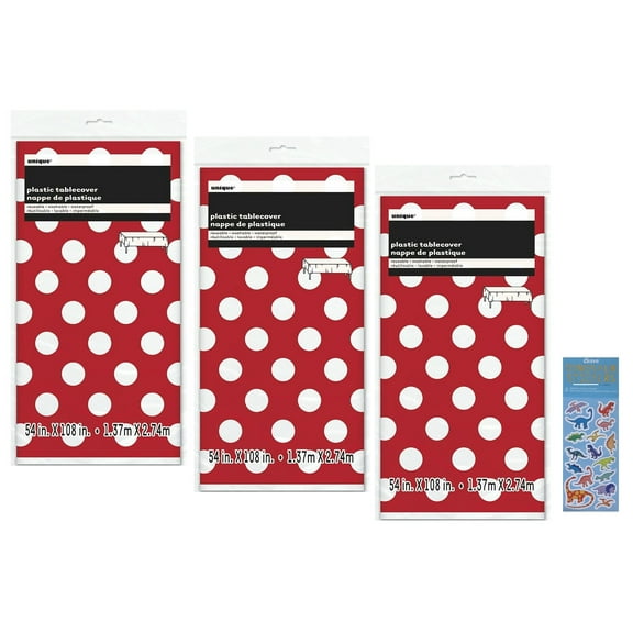 Polka Dot Plastic Table Cover, 54" x 108" (Red 3-PACK))