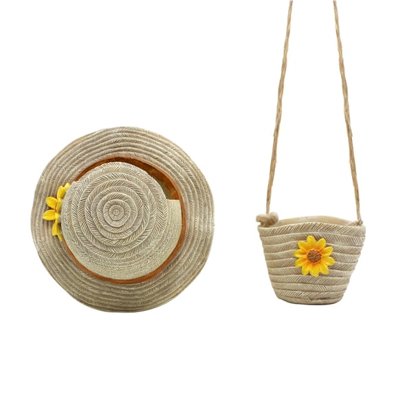 Farmhouse Boho Wall Planter Straw Hat Shoulder Bag Flower Pot Resin Bonsai Plant Pot for Indoor Outdoor Balcony Garden Decor Succulents Dried Flowers