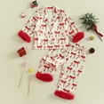 thumbnail image 3 of Spewahor Kids Baby Girls Christmas Pajamas Sets 1T 2T 3T 4T 5T 6T 7T Candy Cane and Bow Pattern Feather Edge Lapel Long Sleeve Tops Elastic Waist Pants, 3 of 7
