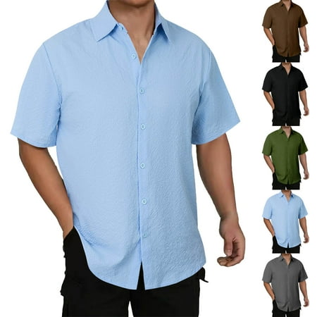 Men s Short Sleeve Button Down Collar Shirt Tops Tees Loose Fit Casual Fashion for Vacation Beach Golf Outfits Outdoor Hiking Daily Wear Essential | Ihhxva Light Blue XL
