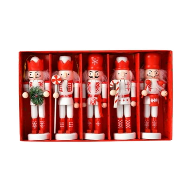 Milaget 5Pcs Christmas Hanging Decorations Countertop Fall Wooden Nutcracker Figures Red