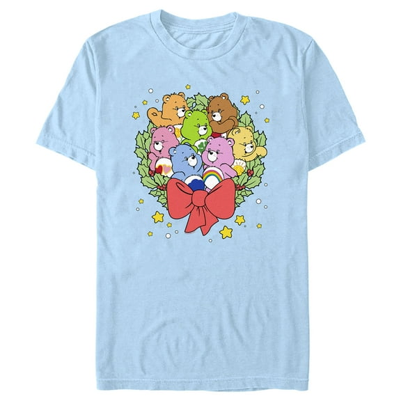 Men's Care Bears Christmas Wreath Bears Graphic Tee Light Blue Large