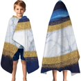 thumbnail image 3 of Blue Gold Wave Marble Pattern Hooded Bath Towel，60"x35" for Ages 3 To 12 Kids, Quick Dry Lightweight Soft Microfiber Hood Beach Towel Cover Up for Kids, 3 of 7