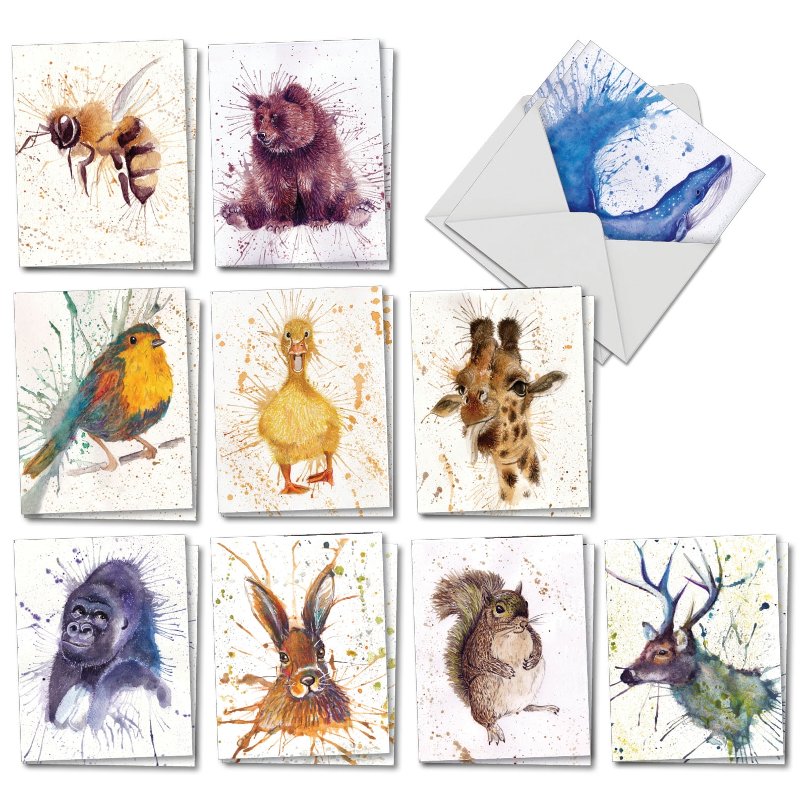 20 Fun Watercolor Blank Note Cards (4 x 5.12 Inch) Assorted Boxed Set