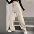 thumbnail image 4 of Qxiansh Women's Wide Leg Pants Solid Color Casual Ribbed Elastic Waist Jogging Sports, 4 of 6