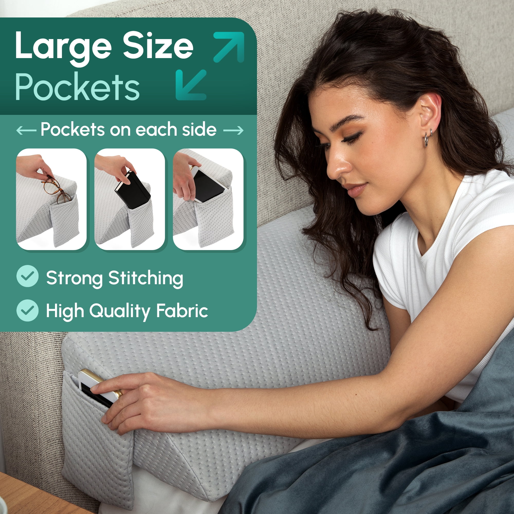 Harvey Joe Queen Memory Foam Bed Wedge Pillow for Headboard Gap Filler, Easy Storage