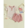 thumbnail image 2 of Bslissey Baby Girls Summer Outfits Short Sleeve Striped Romper with Elastic Waist Shorts 2Pcs 3M 6M 12M 18M Infant Toddler Cute Short Pants Sets for Casual Daily, 2 of 9