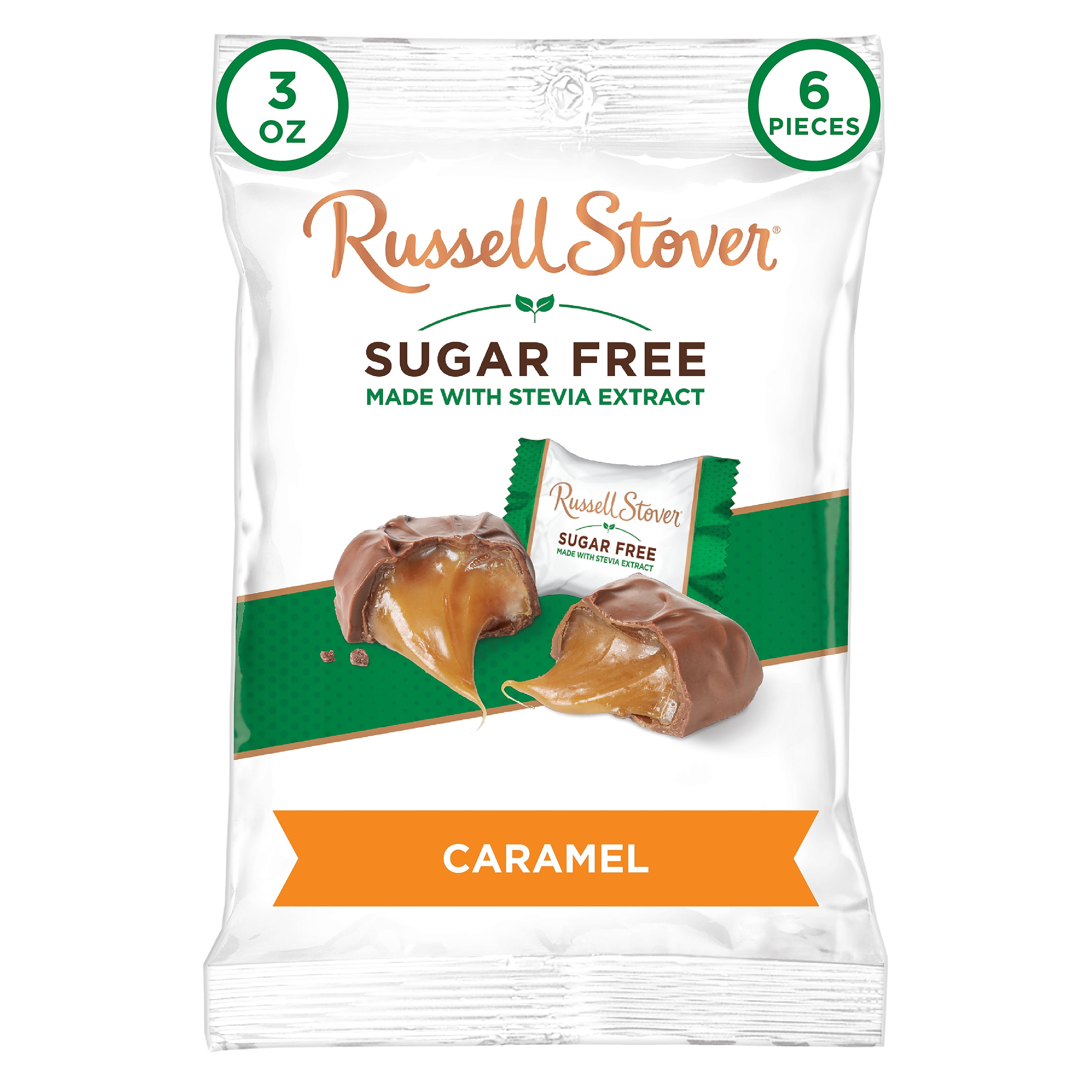 Russell Stover Sugar Free Caramel Chocolates with Stevia, 3 oz