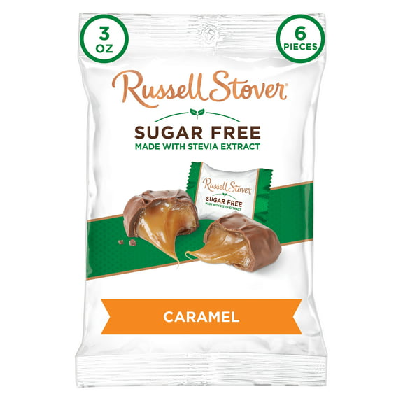 RUSSELL STOVER Sugar Free Caramel Chocolate Candy, 3 oz. bag (≈ 6 pieces)