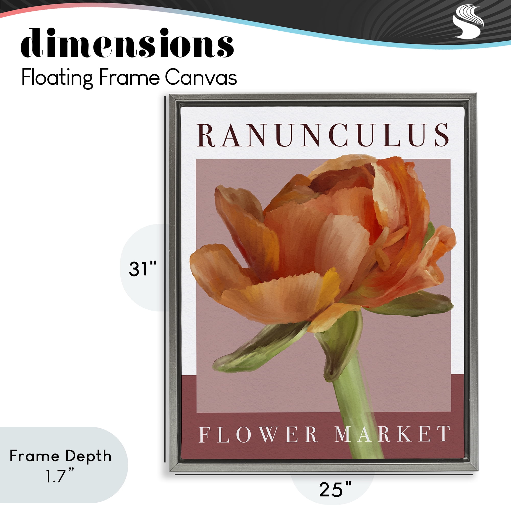 Stupell Industries Ranunculus Flower Market Gray Framed Floater Canvas Wall Art, design by Jennifer Stith