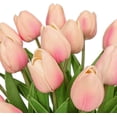 thumbnail image 3 of 24 tulipanes rosados, flores artificiales, tulipanes de imitación de 13.5 pulgadas, para el día de la madre, jarrón, centros de mesa, hogar, ramo de boda,10 durazno degradado, 3 of 7