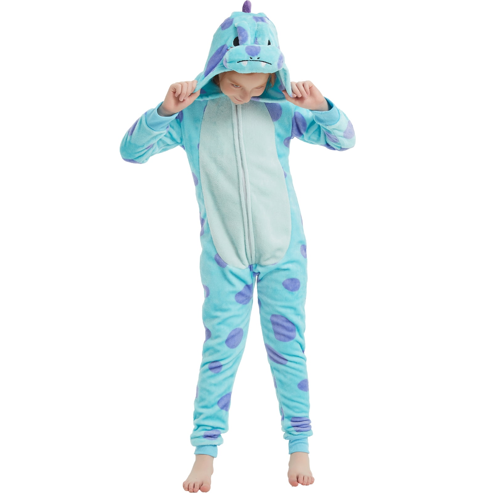 SWEETXIN Kids Dinosaur One-Piece Pajamas Halloween Snug Plush Costume Sleepwear Christmas Gifts for Girls Boys 6Years
