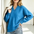 thumbnail image 5 of DYTTDG Women's V-Neck Sweater | Long Sleeve Loose Fit Solid Color Knit Pullover Top, Ribbed Cuffs and Hem Casual Jumper for Daily Outfits, 5 of 8