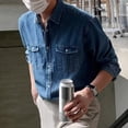 thumbnail image 6 of Men Long Sleeve Button Pockets Loose Jeans Shirts Fashion Retro Korean Style Top, 6 of 11