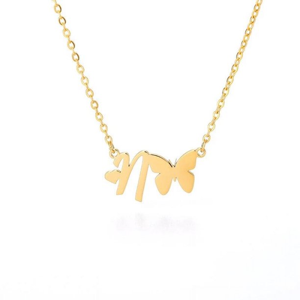 Collar con iniciales de corazón de mariposa para mujer, joyería con colgante de cadena de acero inoxidable, Gargantilla, regalo de amistad