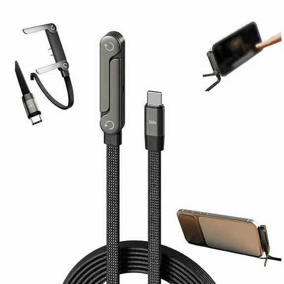240W USB-C Fast Charging Cable with Foldable Stand, Type-C to Type-C Data & Power Cord for Phone Gaming, Video Calls, and Car Travel