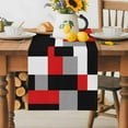 thumbnail image 5 of Red Black Color Block Table Runner, Geometric Square Abstract Art Kitchen Table Runners Dress Scarves for Table Decorations Party/Restaurant/Indoor Outdoor Use, 13x120in, 5 of 9