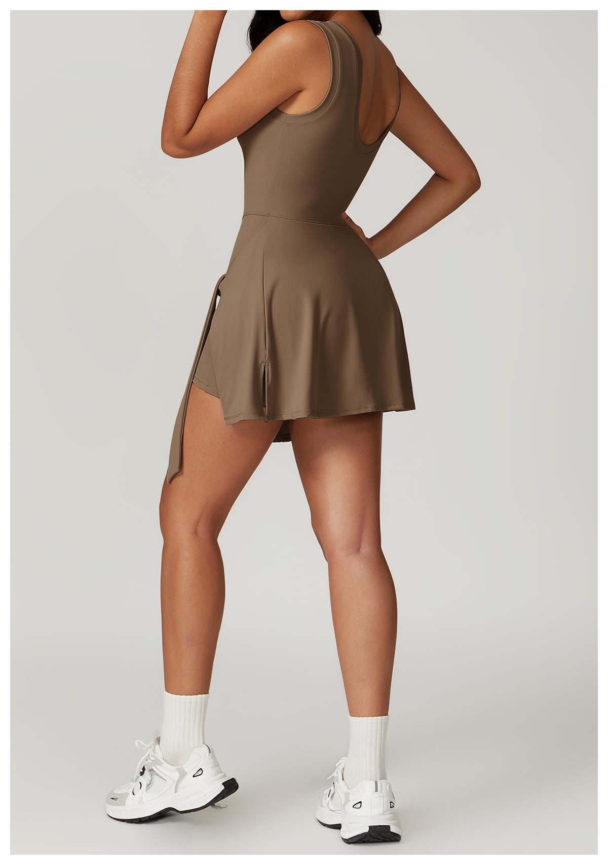 PISONIC Womens High Neck Tennis Dress Sleeveless Wrap Skirt Built in Shorts Golf Athletic Dress Workout Rompers