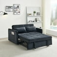 thumbnail image 2 of 55.5" Pull Out Sofa Bed, Velvet Sleeper Sofa Couch with Adjustable Backrest and USB Socket, Tufted Upholstered Sofa Bed with 2 Lumbar Pillows and Side Pockets for Living Room, Office, Apartment, Black, 2 of 9
