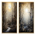 thumbnail image 2 of Designart "Forest Tree Monochrome Moonlit Forms II" Art Mural Encadré Monochrome Ensemble de 2 - Toile Encadrée Florale Dorée pour Décoration de Salon, 2 of 6