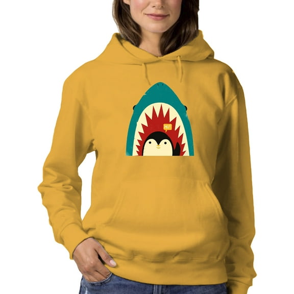 Image Conscious Penguin And Shark Greeting Hoodie Women -Jay Fleck Designs, Female Large