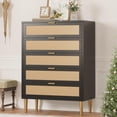thumbnail image 1 of Commode à 5 Tiroirs en Rotin, Commode Étroite de 44 Pi de Hauteur, Armoire de Rangement Rustique en Bois avec Pattes et Poignées en Métal, Commode Moderne, 1 of 6