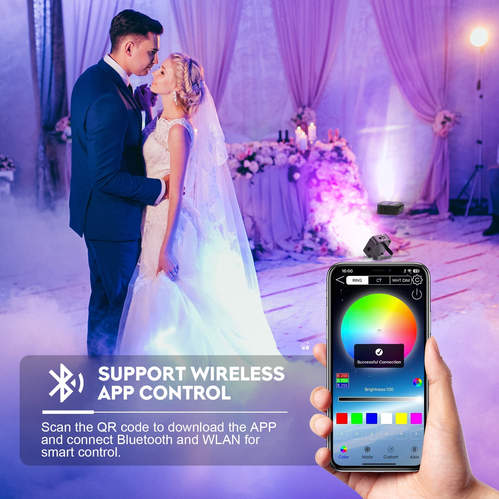 Battery Powered Rechargeable Par Light - 4*18W 6IN1 RGBWA+UV Wireless Par Light by Remote/APP/DMX512 Control Sound Activated LED Up Lights for Event Wedding Church Stage Party Indoor Uplighting