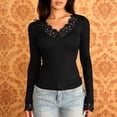 thumbnail image 6 of GUACER Womens Lace Trim V-Neck Long Sleeve Tops - Slim Fit Ribbed Knit Blouse for Layering & Everyday Wear, 6 of 6