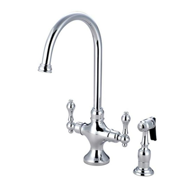 Kingston Brass KS1761ALBS Double Handle Kitchen Faucet with Brass Side Sprayer