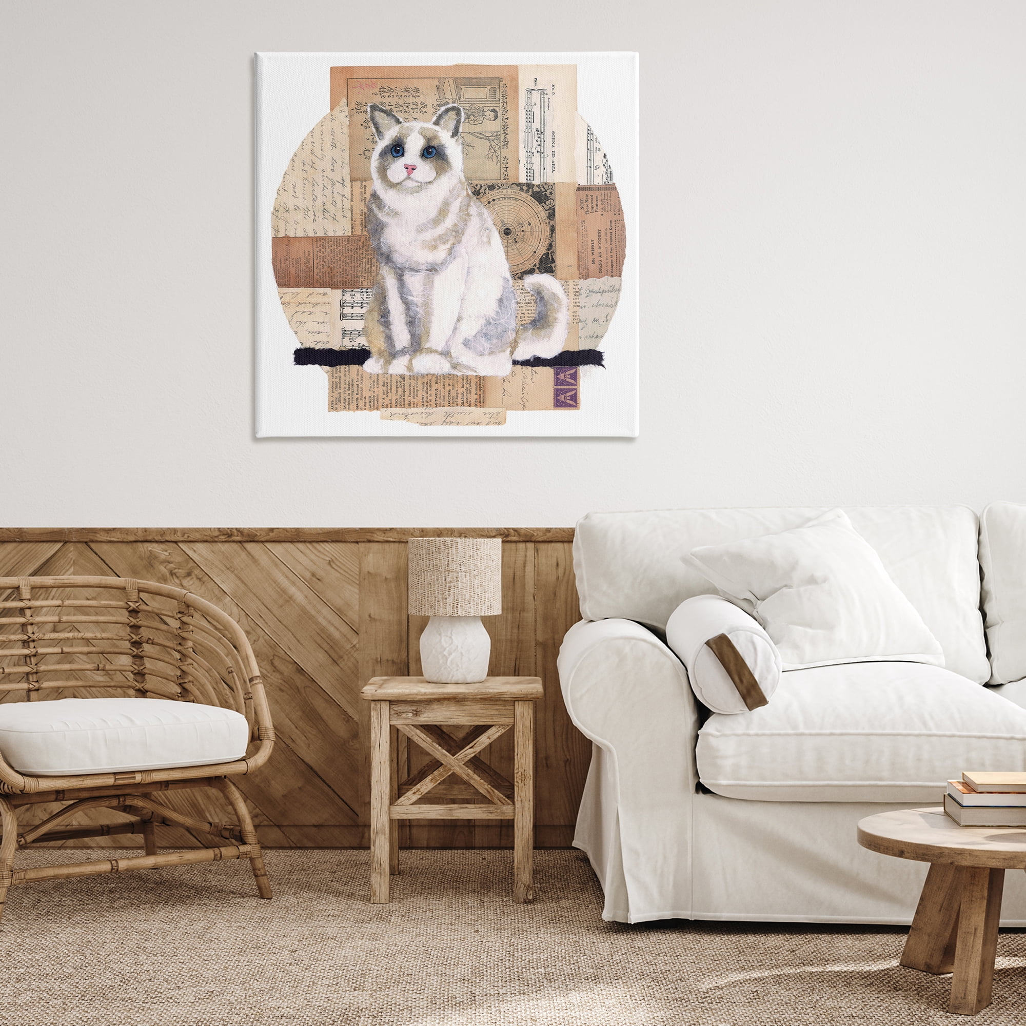 Stupell Industries Vintage Collage Cat Animals & Insects Painting Gallery Wrapped Canvas Art Print Wall Art, 36 x 36