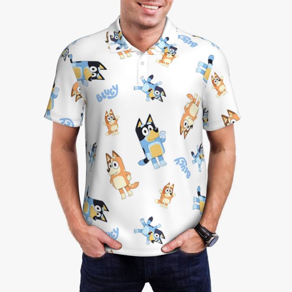 Saiise Bluey Mens Golf Shirt Moisture Wicking Dry Fit Mens Polo Shirts Dry Fit Performance Men's Golf Shirts Regular Fit Fashion Print