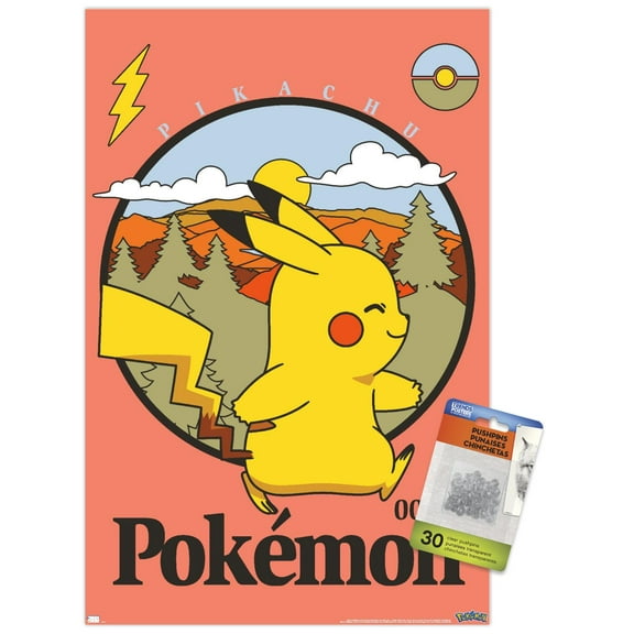 Pokemon - Pikachu Outdoor Adventure Wall Poster with Push Pins, 14.725" x 22.375"
