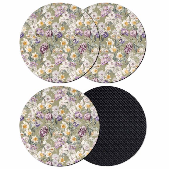Dark Sage Green Botanical Coasters Set of 4, Absorbent Coasters for Drinks, Spring Floral Summer Botanical Retro Coaster for Desk Coffee Table Protection, Home Decor House Warming Gifts 4"