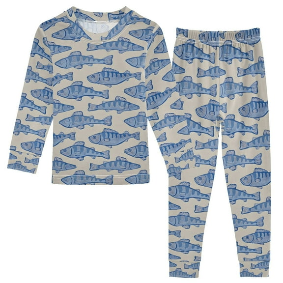 joogoo Retro Fishes 2 Piece Long Sleeve Tee and Pants Cotton Pajama Set 5Y