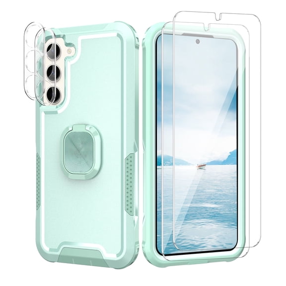Petocase for Samsung Galaxy S23 Plus,with 2 Screen Protector & 2 Lens Protector Case Heavy Duty Full Body Shockproof Kickstand With 360° Ring Holder Support Car Mount,Green