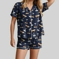 thumbnail image 4 of felwors Funny Graphic Pajamas for Women Set Button Down Short Sleeve Top and Shorts Pjs Sets Sleepwear XS-XXL Dark Blue, XXXL, 4 of 7