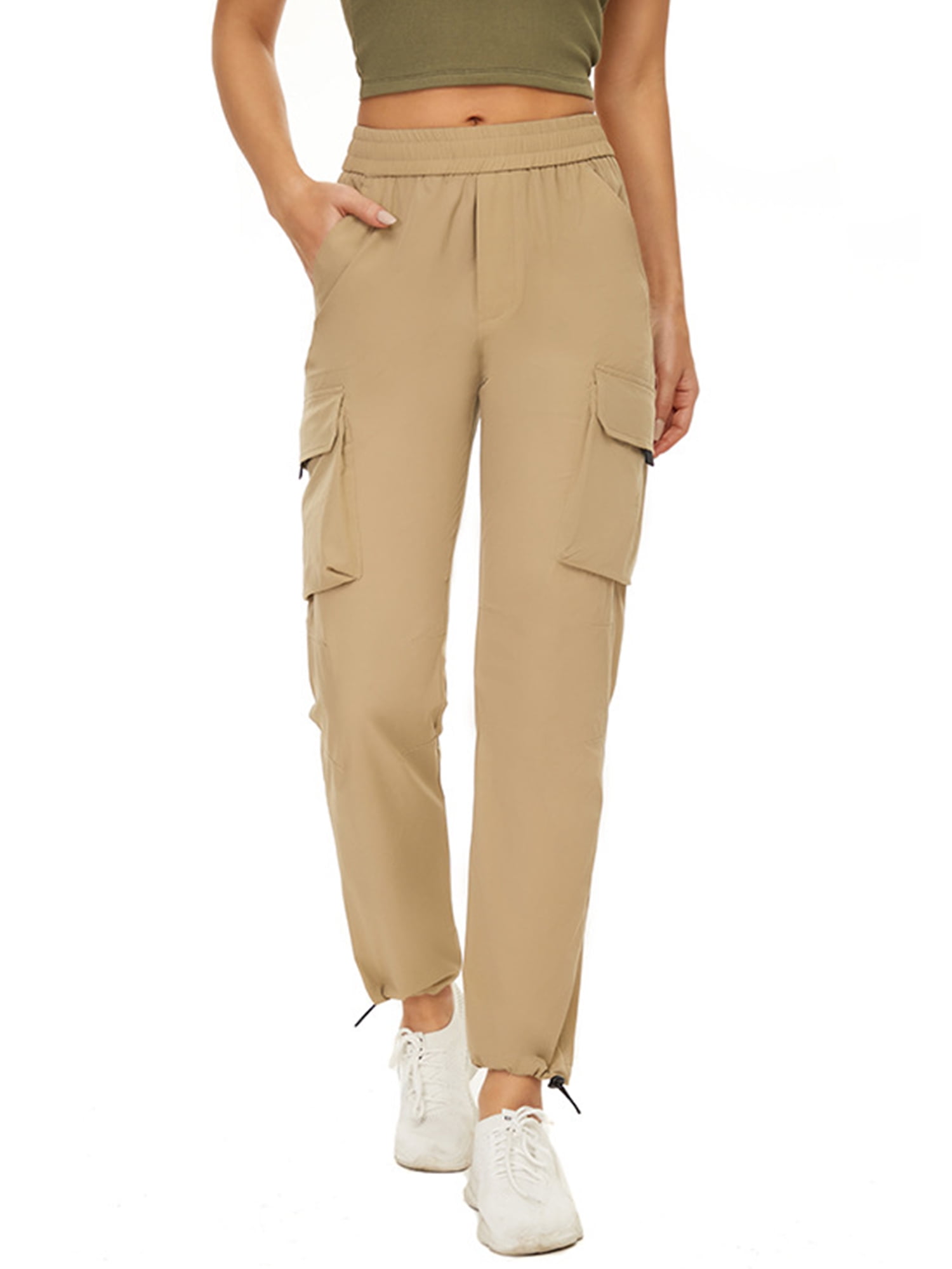 Frontwalk Women Cargo Pants Hight Waist Loose Cargo Capris Pants Ladies