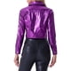 thumbnail image 3 of CHAQUETA METÁLICA Holográfica Brillante de Biker para Mujeres INSPIRE CHIC L Púrpura, 3 of 6